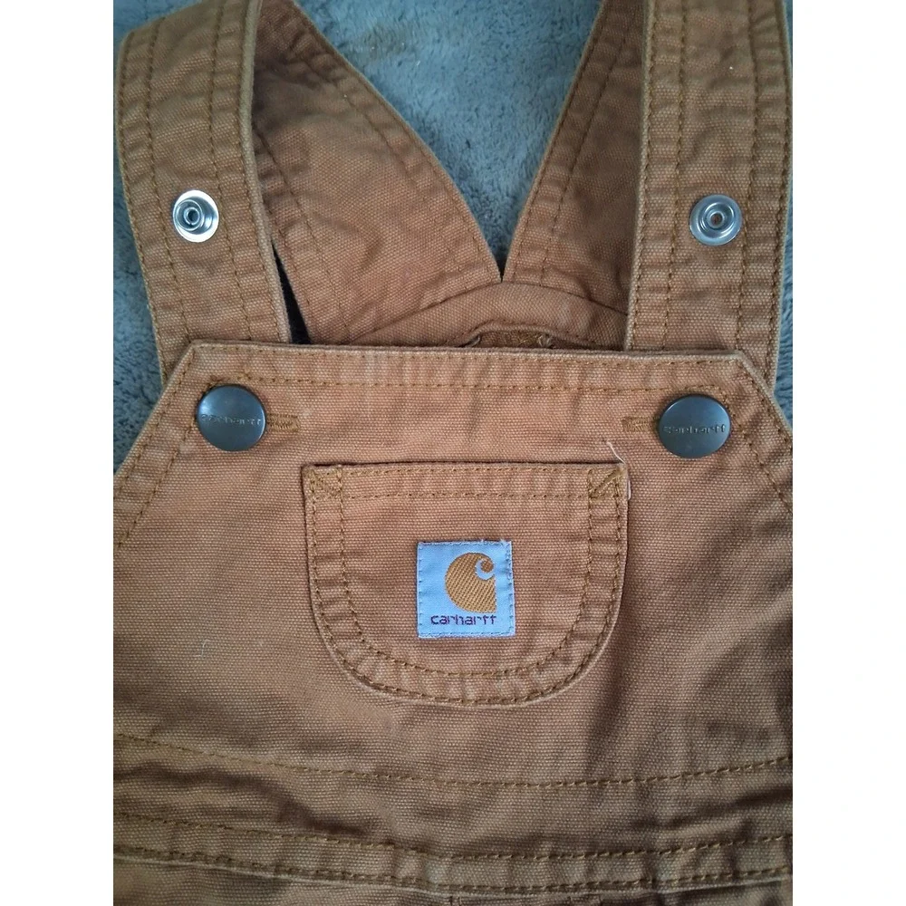 Carhartt Baby 9M Brown Canvas Duck Bib Overalls Shortalls CG8623-214